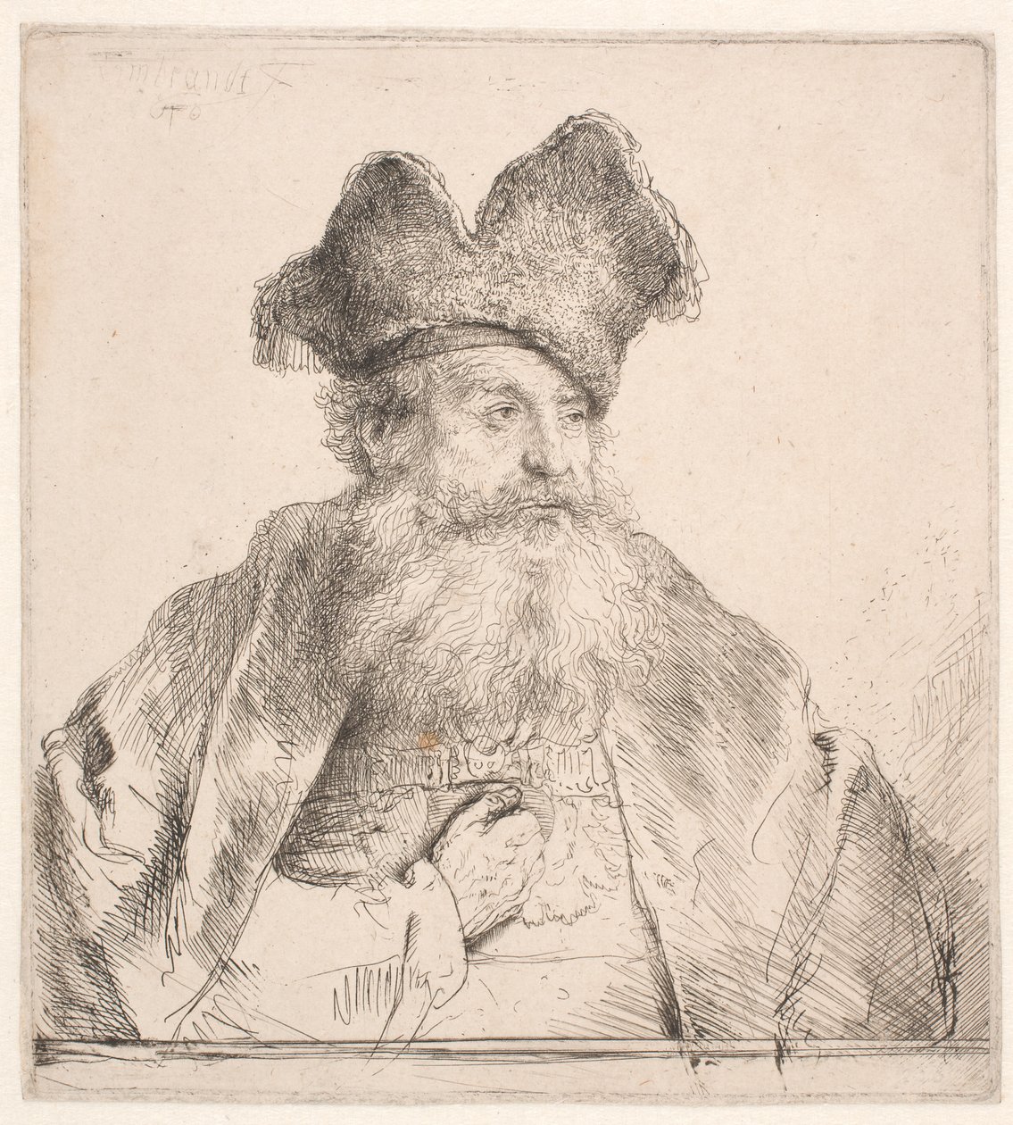 Viejo con gorro de piel de Rembrandt van Rijn