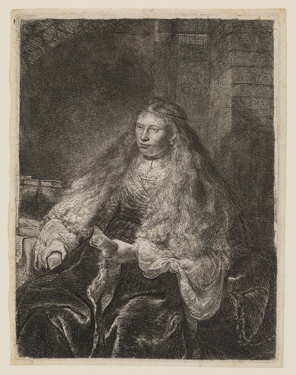 Chica con el pelo cayéndole sobre los hombros de Rembrandt van Rijn