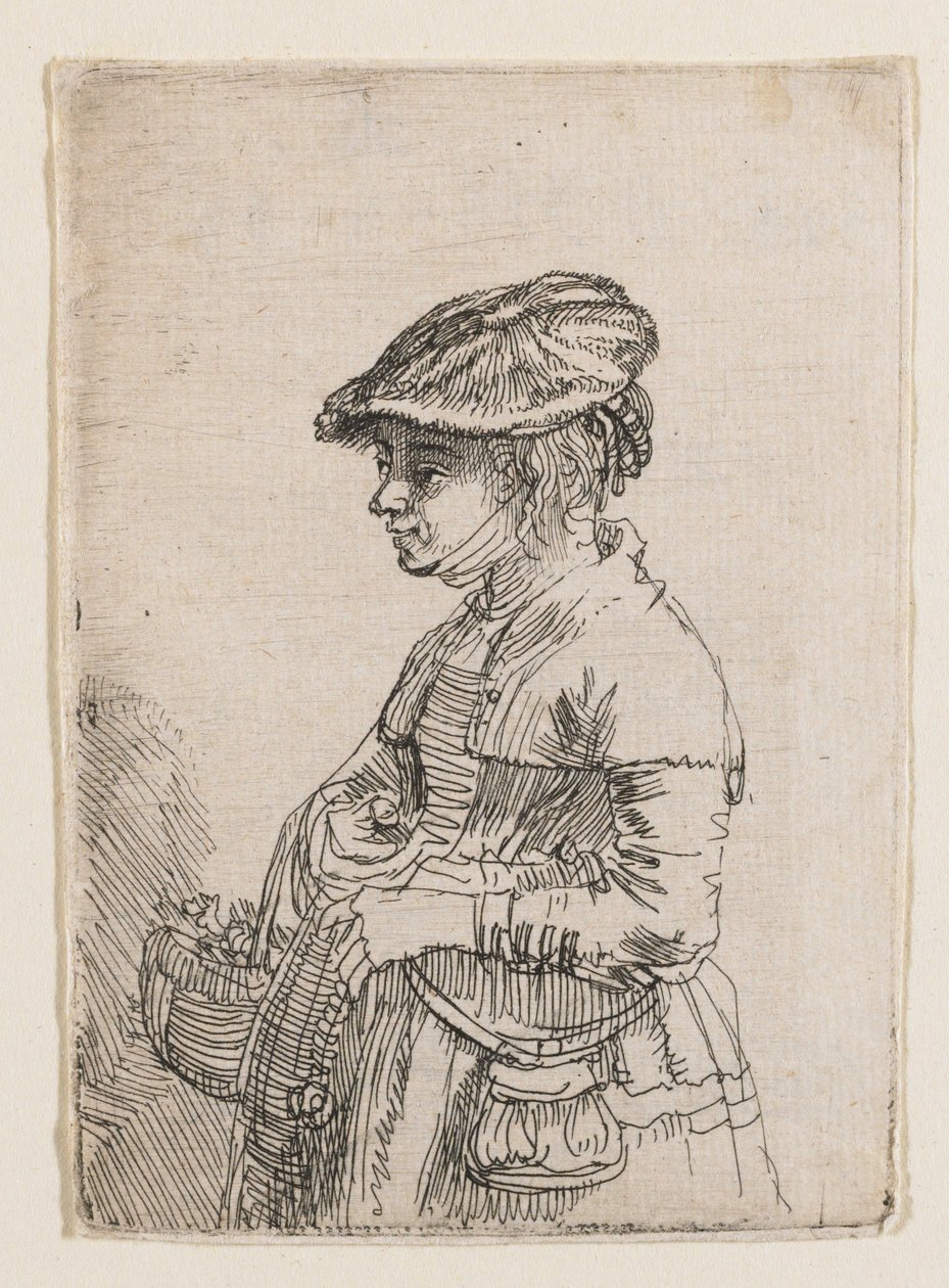 Chica con una cesta de Rembrandt van Rijn