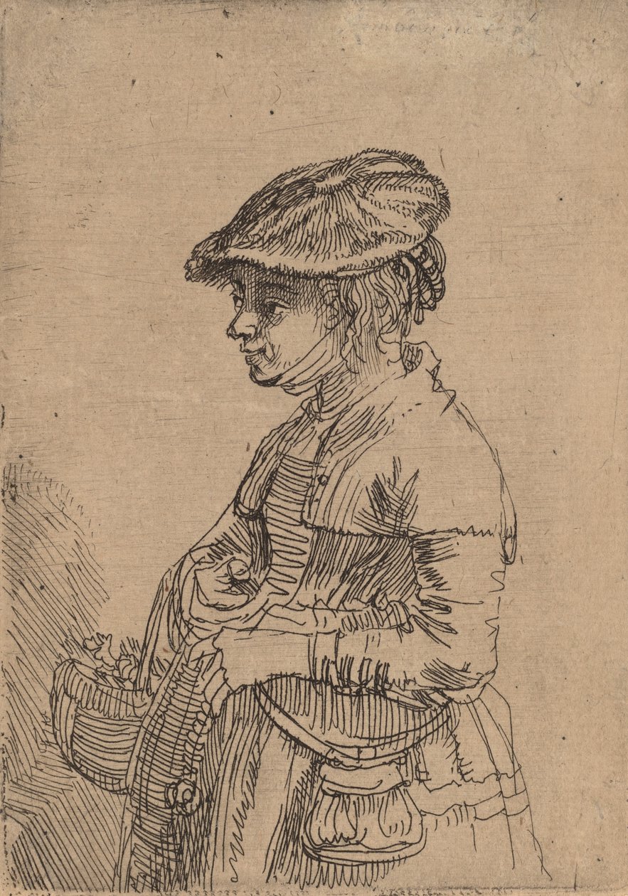 Niña con una cesta de Rembrandt van Rijn
