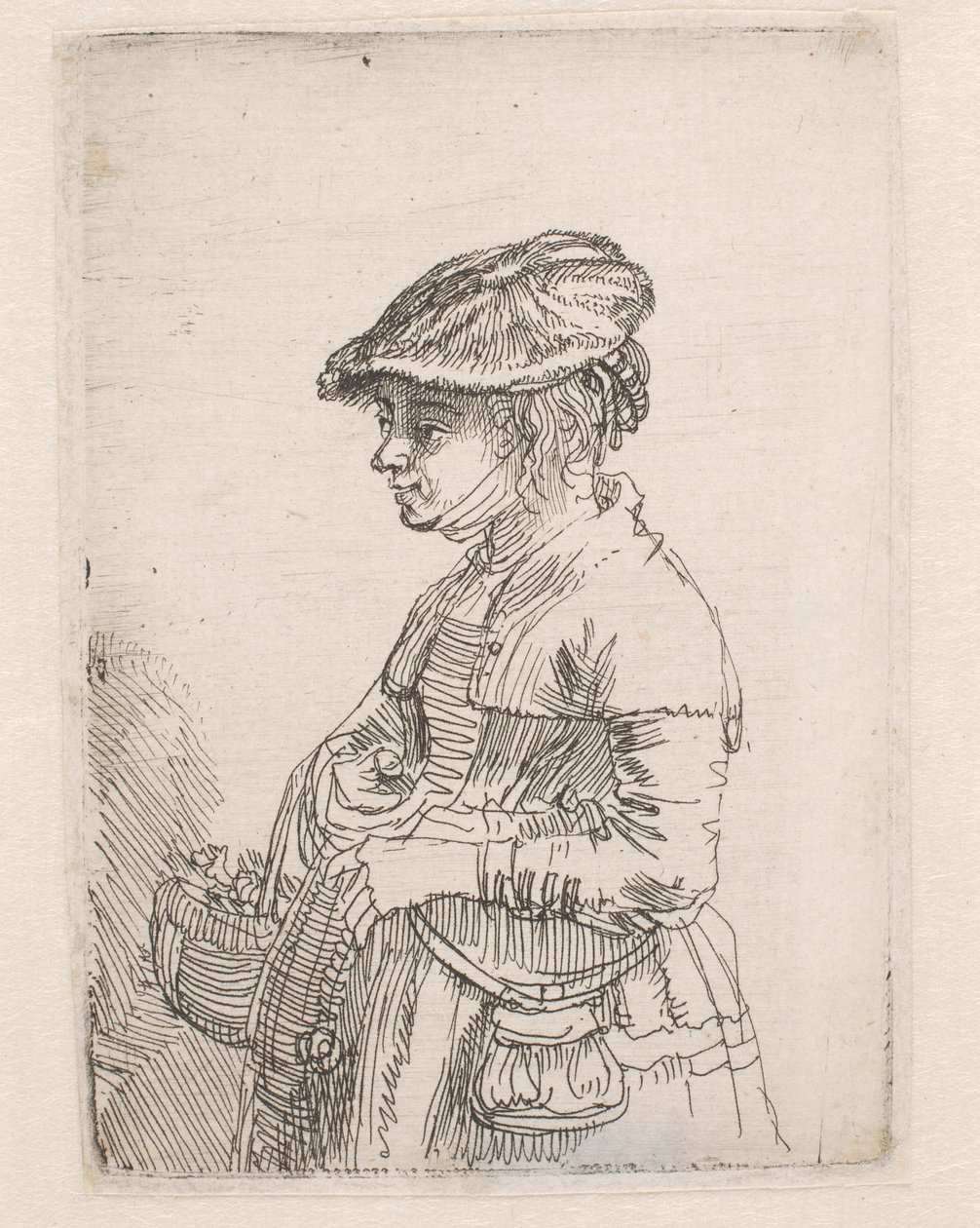 Niña con una cesta de Rembrandt van Rijn
