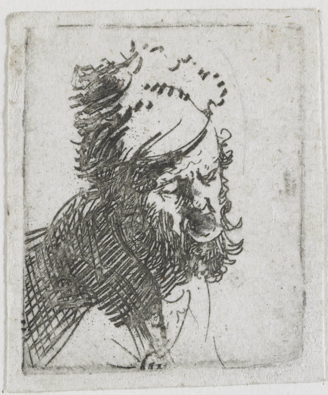 Cabeza de un hombre con un gorro de piel, gritando de Rembrandt van Rijn