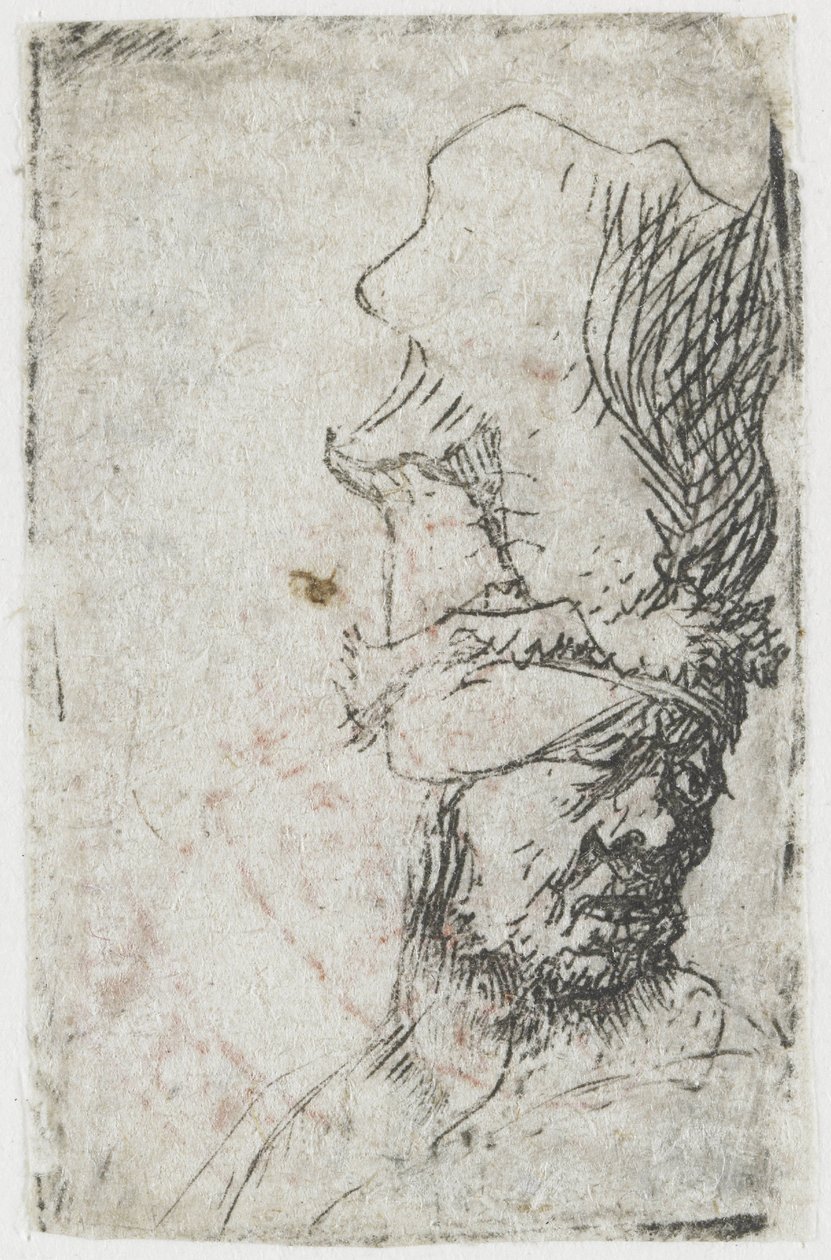 Cabeza de un hombre con una gorra de visera alta de Rembrandt van Rijn