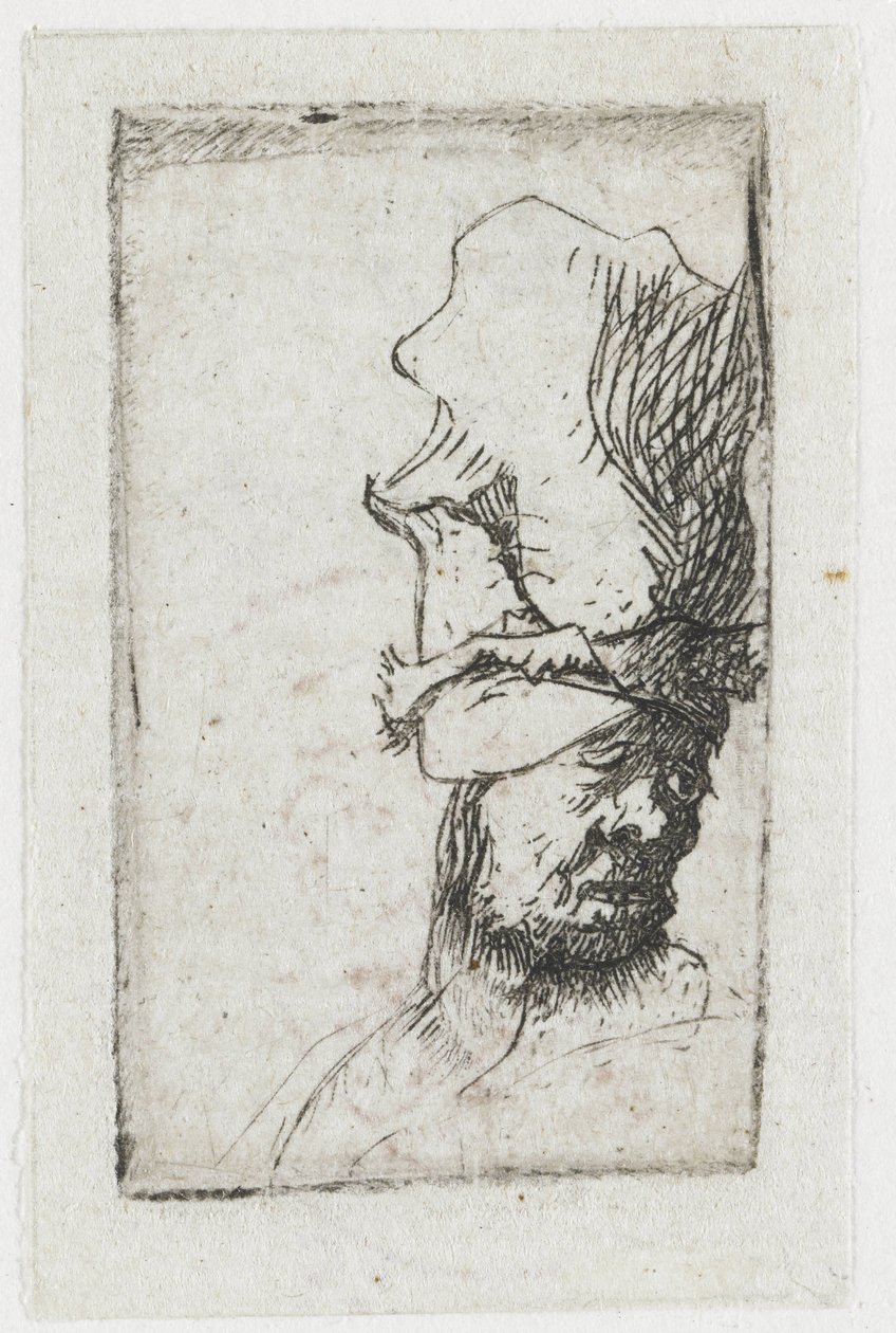 Cabeza de un hombre con una gorra de visera alta de Rembrandt van Rijn