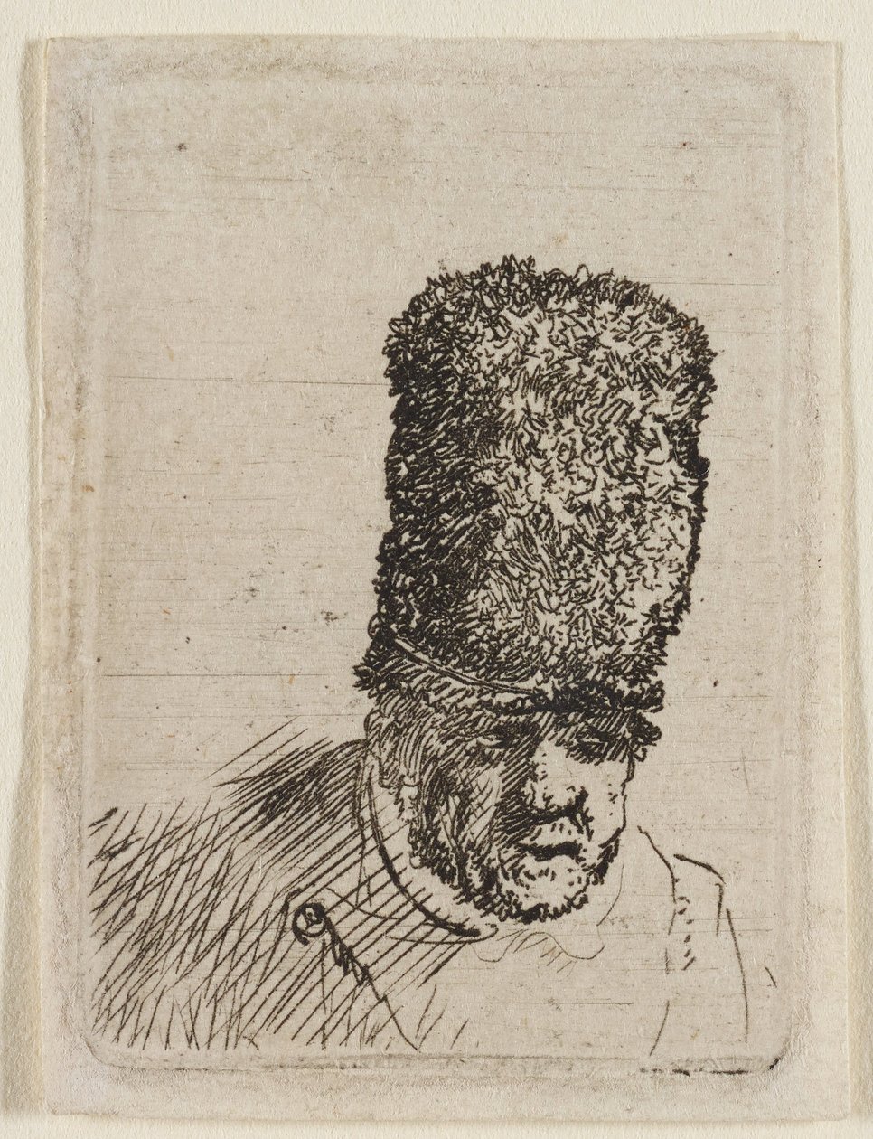 Cabeza de un anciano con un gorro de piel alto: busto de Rembrandt van Rijn