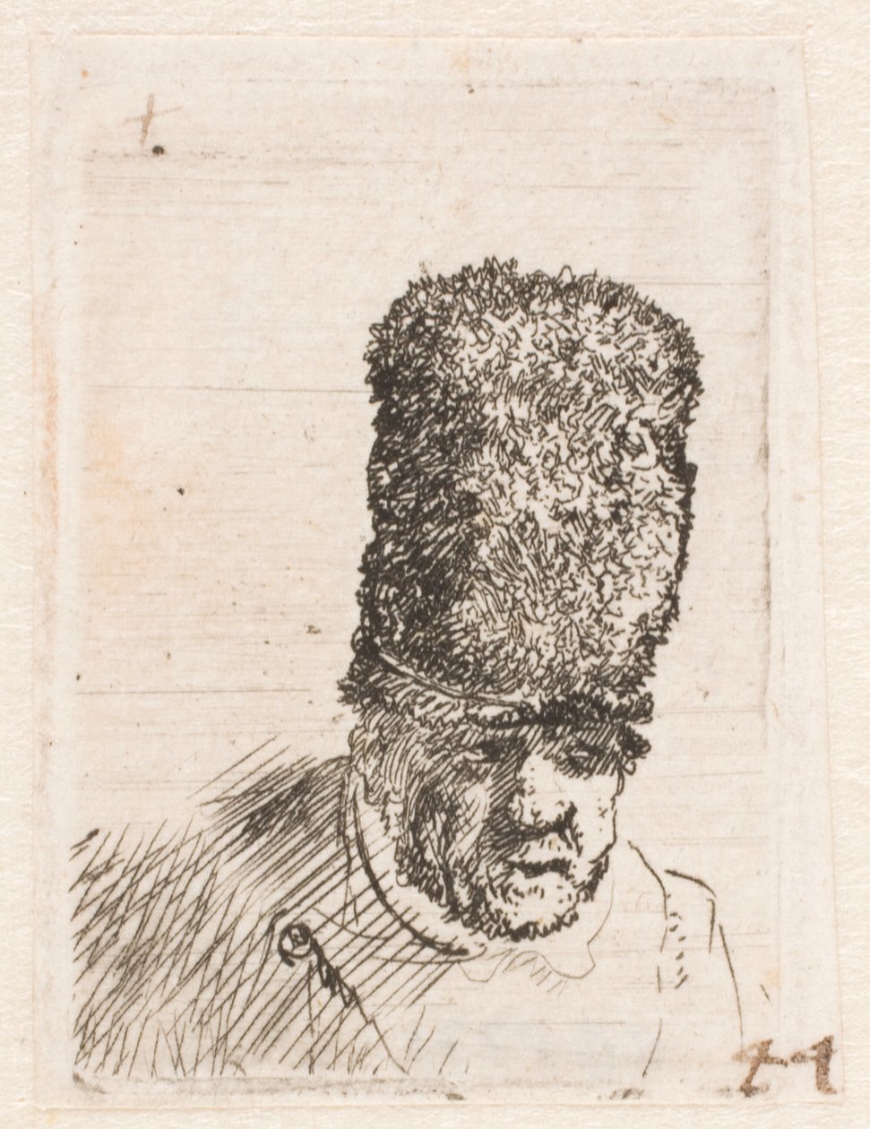 Cabeza de un viejo con un gorro de piel alto de Rembrandt van Rijn