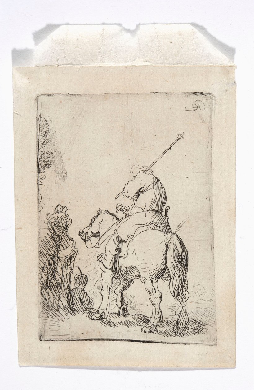 Un jinete con turbante a caballo de Rembrandt van Rijn