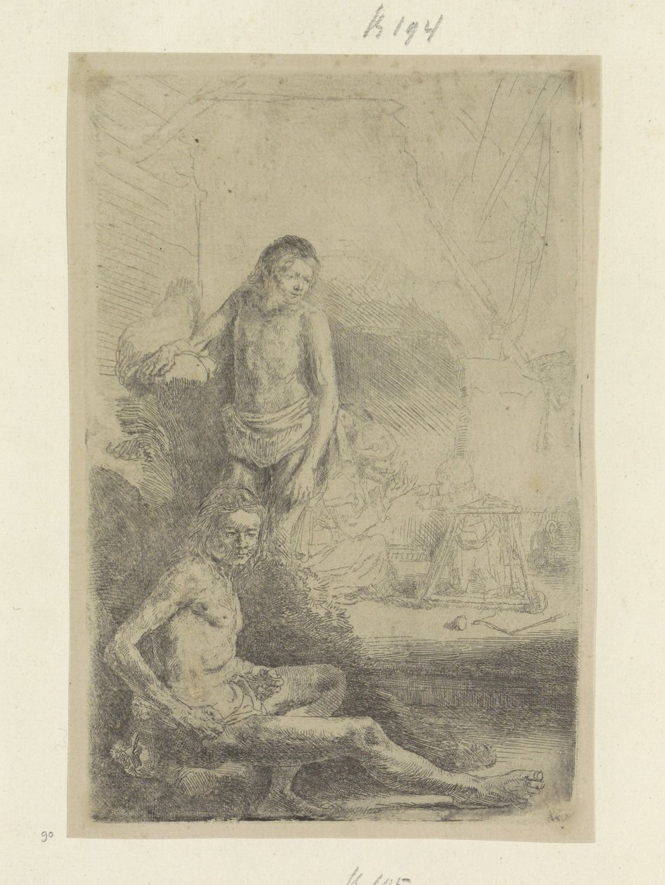 joven sentado y de pie Recueil de quatre-vingt-cinq estampes originales (título de la serie) de Rembrandt van Rijn