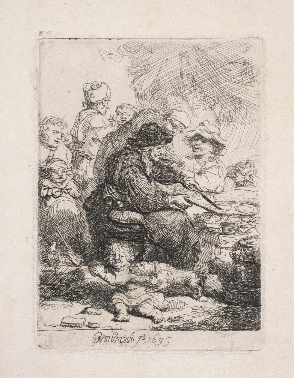 Una mujer que está friendo tortitas de Rembrandt van Rijn
