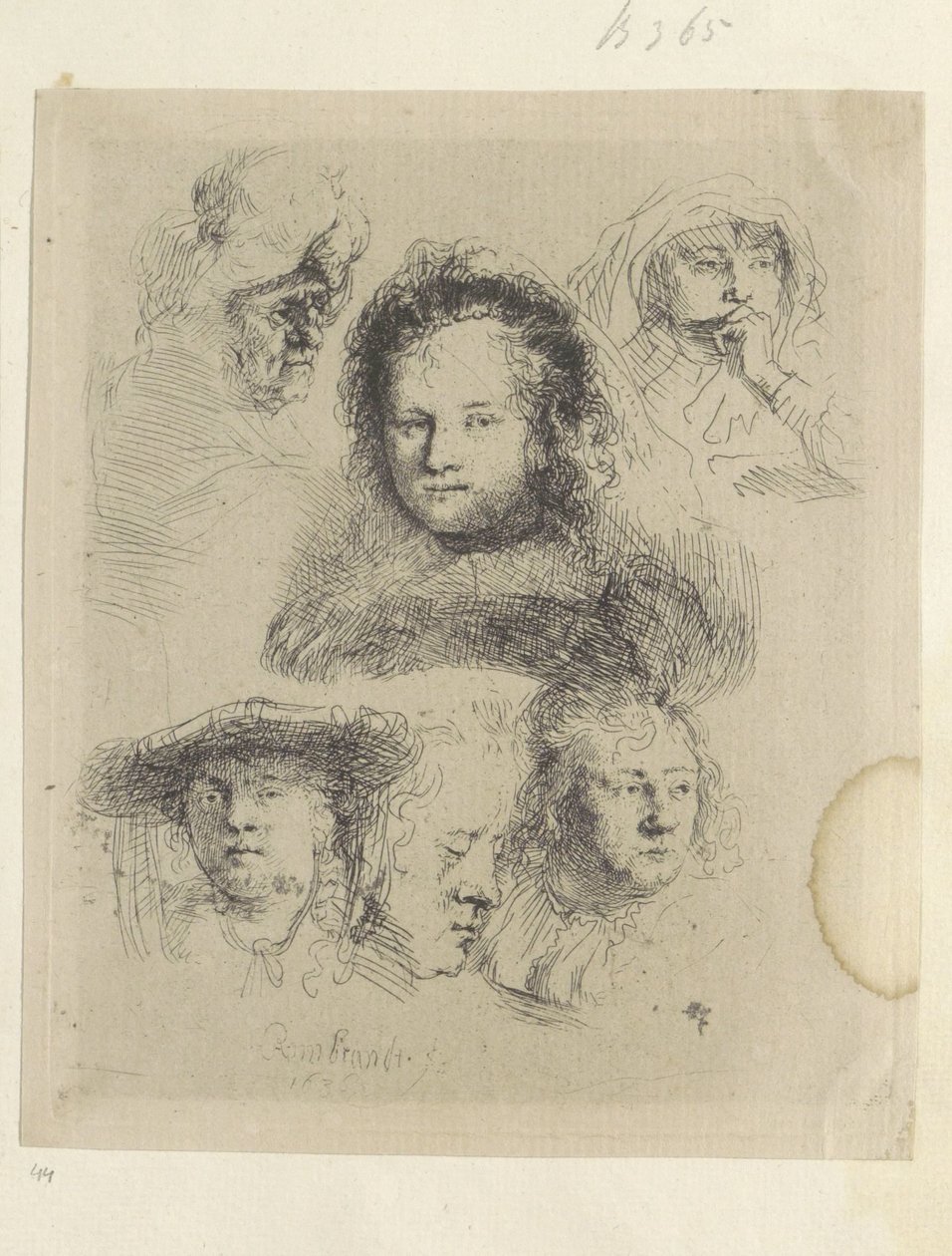 Kopstudies van Saskia en anderen Colección de ochenta y cinco grabados originales (título de la serie) de Rembrandt van Rijn