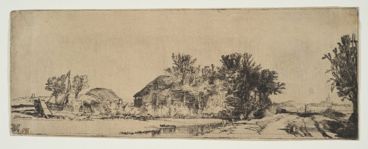 Paisaje con una granja junto a un camino al lado de un canal, ca. 1652 de Rembrandt van Rijn