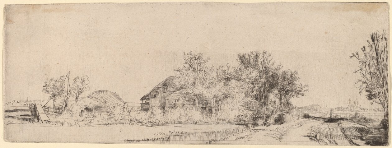 Paisaje con un Camino junto a un Canal de Rembrandt van Rijn
