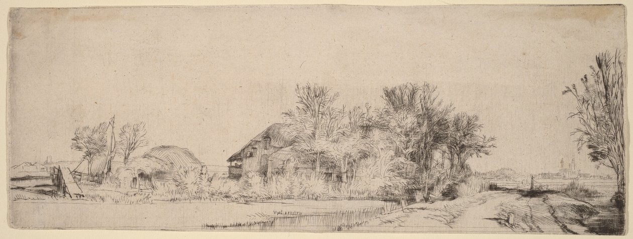 Paisaje con un camino junto a un canal de Rembrandt van Rijn