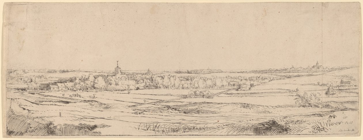 Paisaje con Vista hacia Haarlem (El Campo del Pesador de Oro) de Rembrandt van Rijn