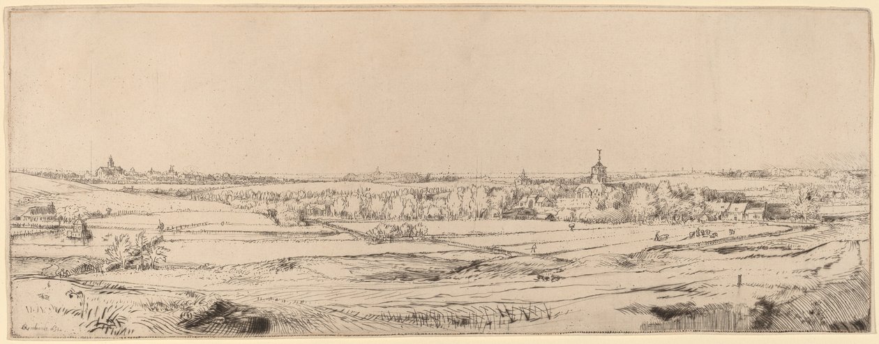 Paisaje con vista hacia Haarlem (El campo del pesador de oro) de Rembrandt van Rijn
