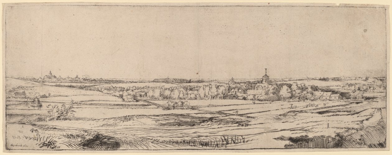 Paisaje con vista hacia Haarlem de Rembrandt van Rijn