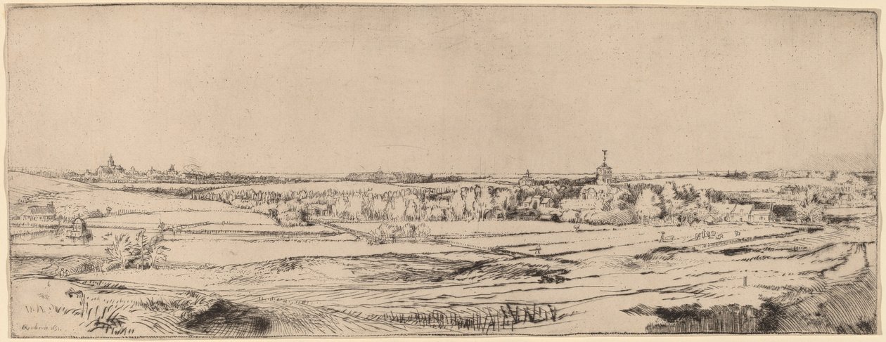 Paisaje con Vista hacia Haarlem (El Campo del Pesador de Oro) de Rembrandt van Rijn