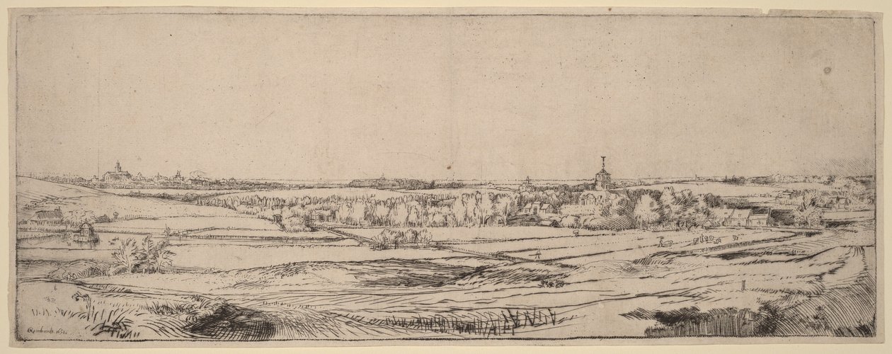 Paisaje con vistas a Haarlem (El campo del pesador de oro) de Rembrandt van Rijn