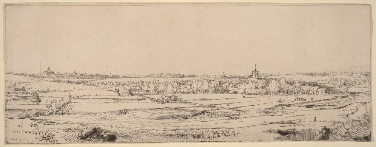 Paisaje con vistas a Haarlem (El campo del pesador de oro) de Rembrandt van Rijn