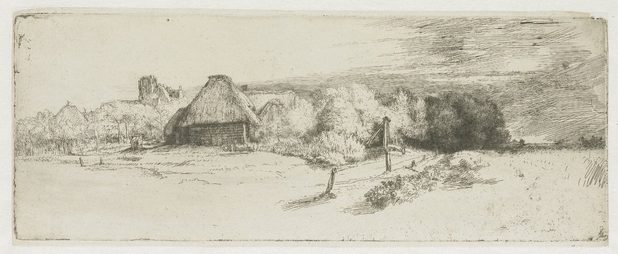 Paisaje con un edificio agrícola y la «casa de la torre» de Rembrandt van Rijn