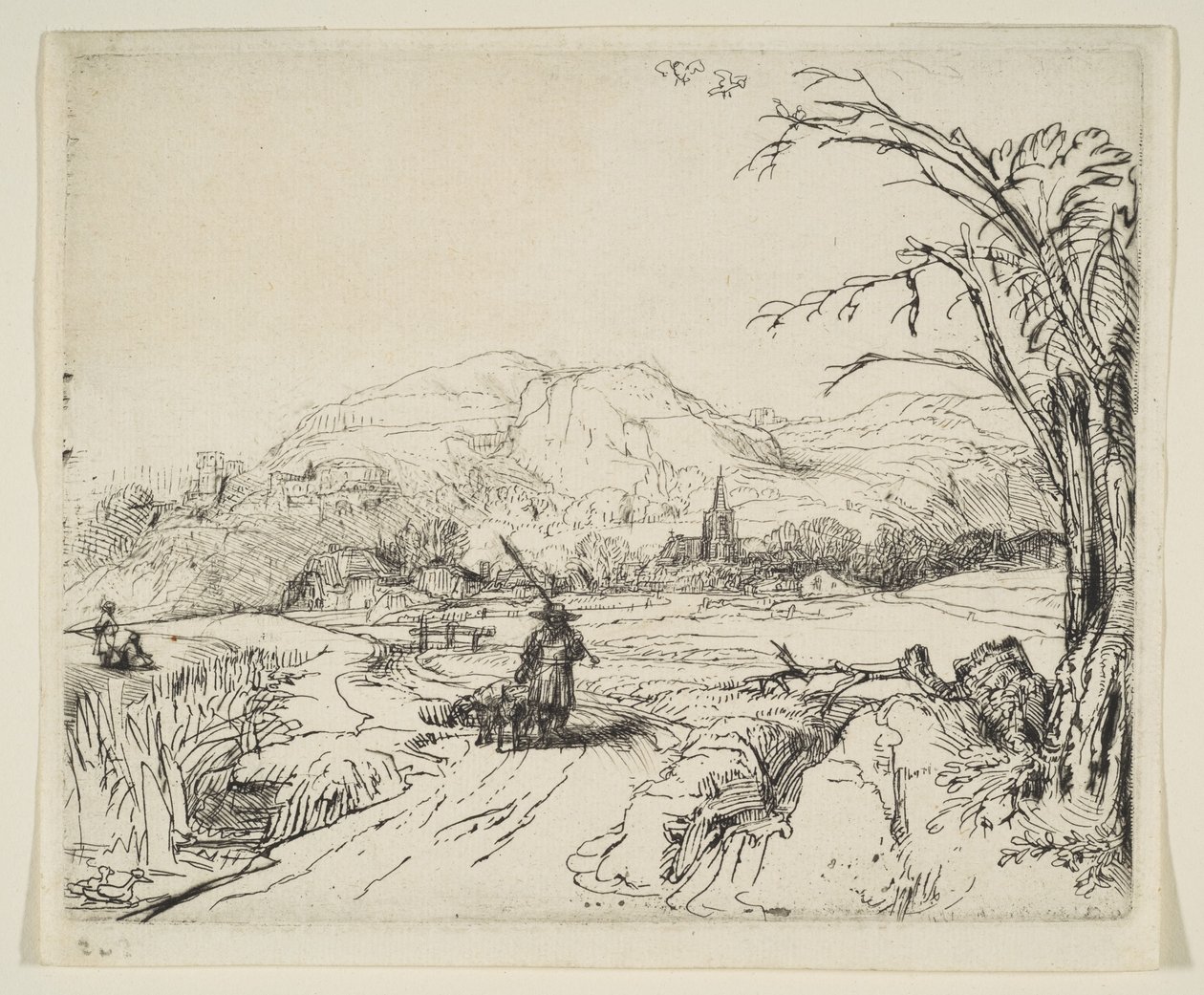 Paisaje con un Pastor y un Perro, ca. 1653 de Rembrandt van Rijn