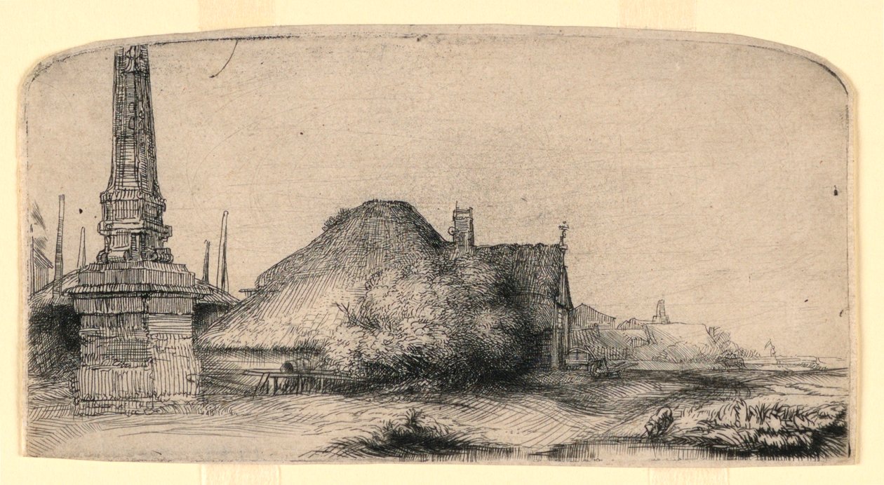 Paisaje con un obelisco de Rembrandt van Rijn