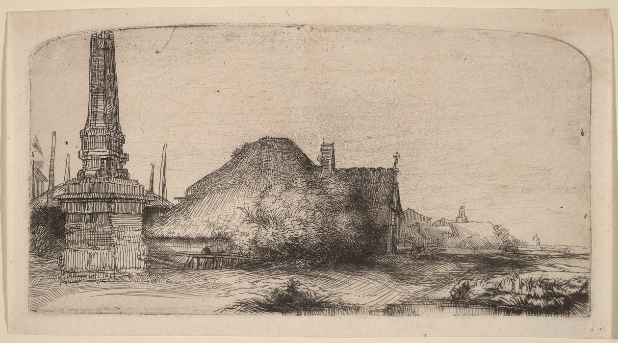 Paisaje con un obelisco de Rembrandt van Rijn
