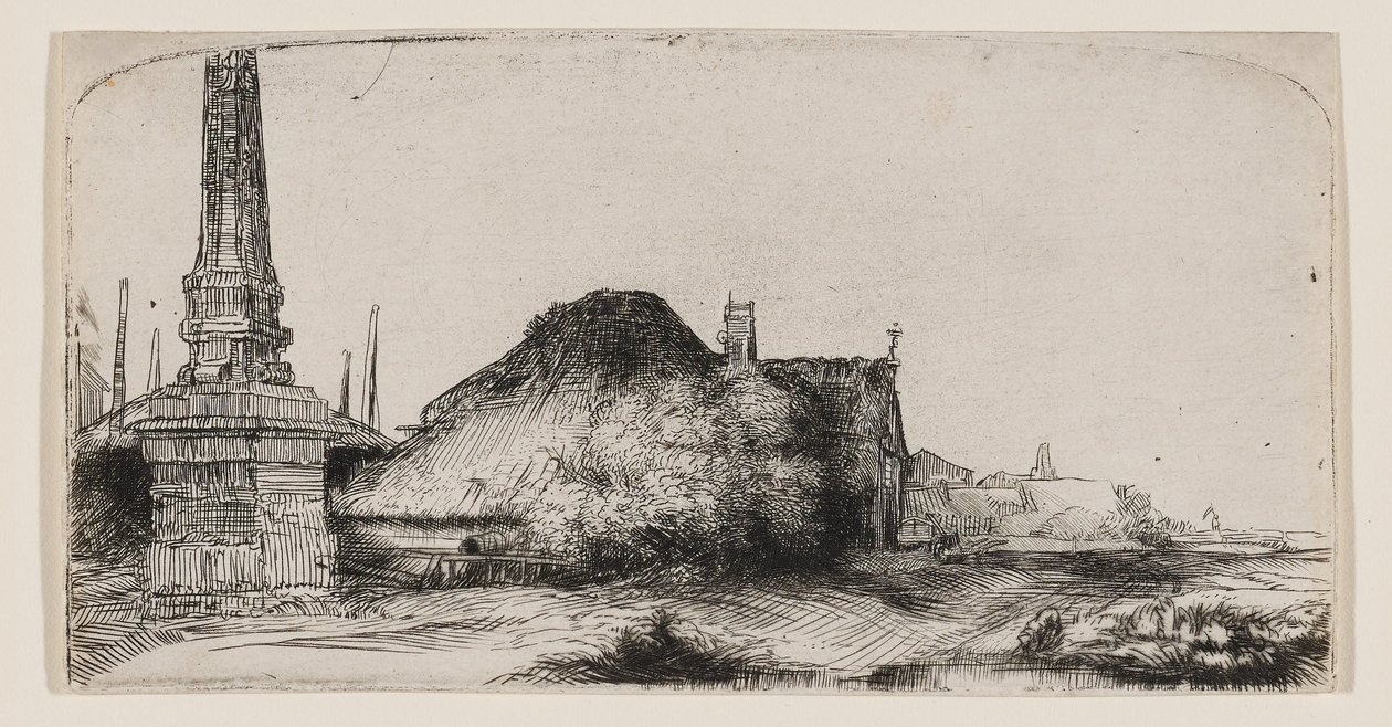 Paisaje con un obelisco de Rembrandt van Rijn