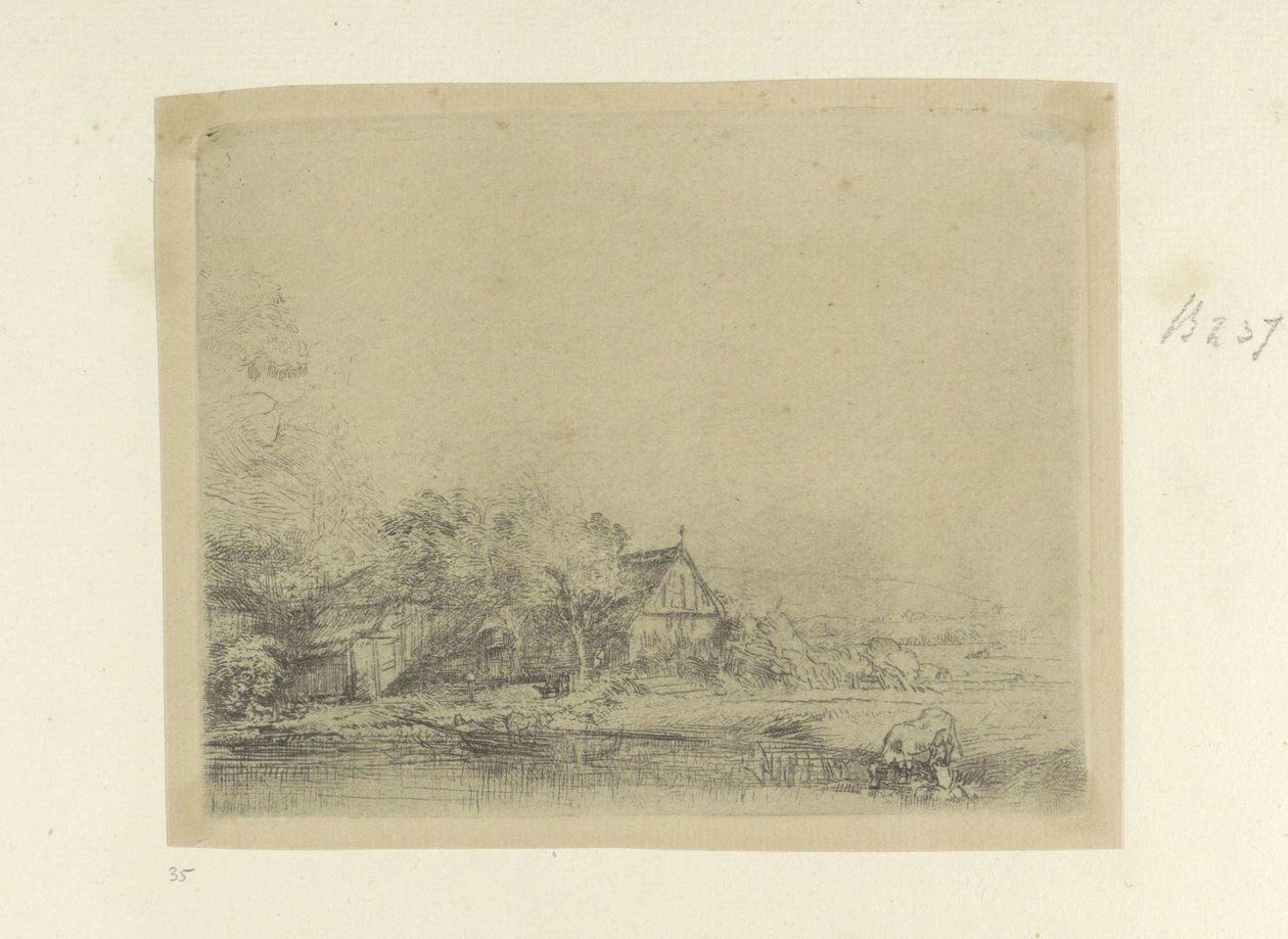 Landschap conoció a Drinkende Koe Colección de ochenta y cinco grabados originales (título de la serie) de Rembrandt van Rijn