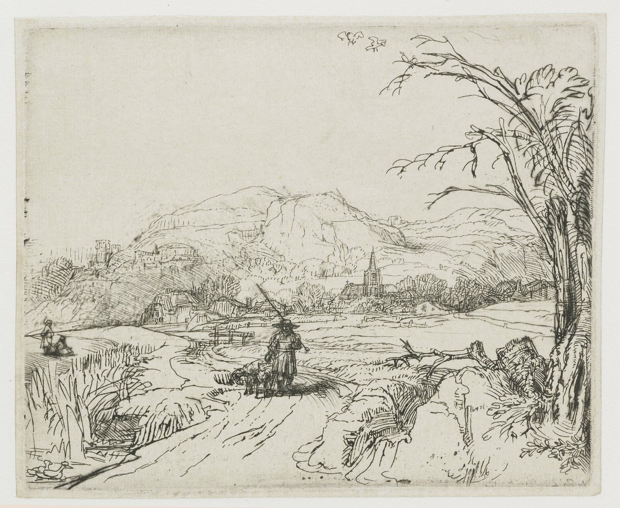 Paisaje con pastor y perros («El pequeño cazador») de Rembrandt van Rijn