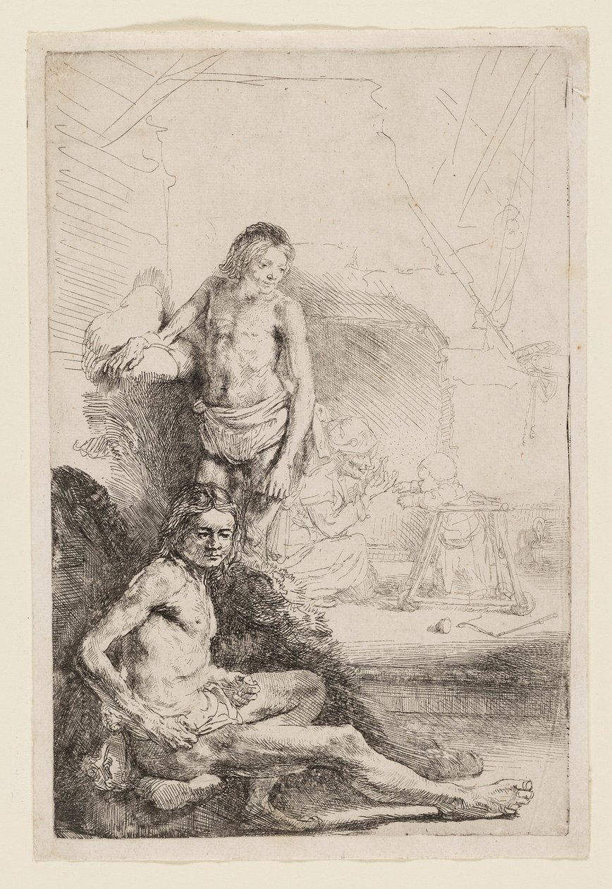 Desnudo Masculino Sentado y de Pie de Rembrandt van Rijn