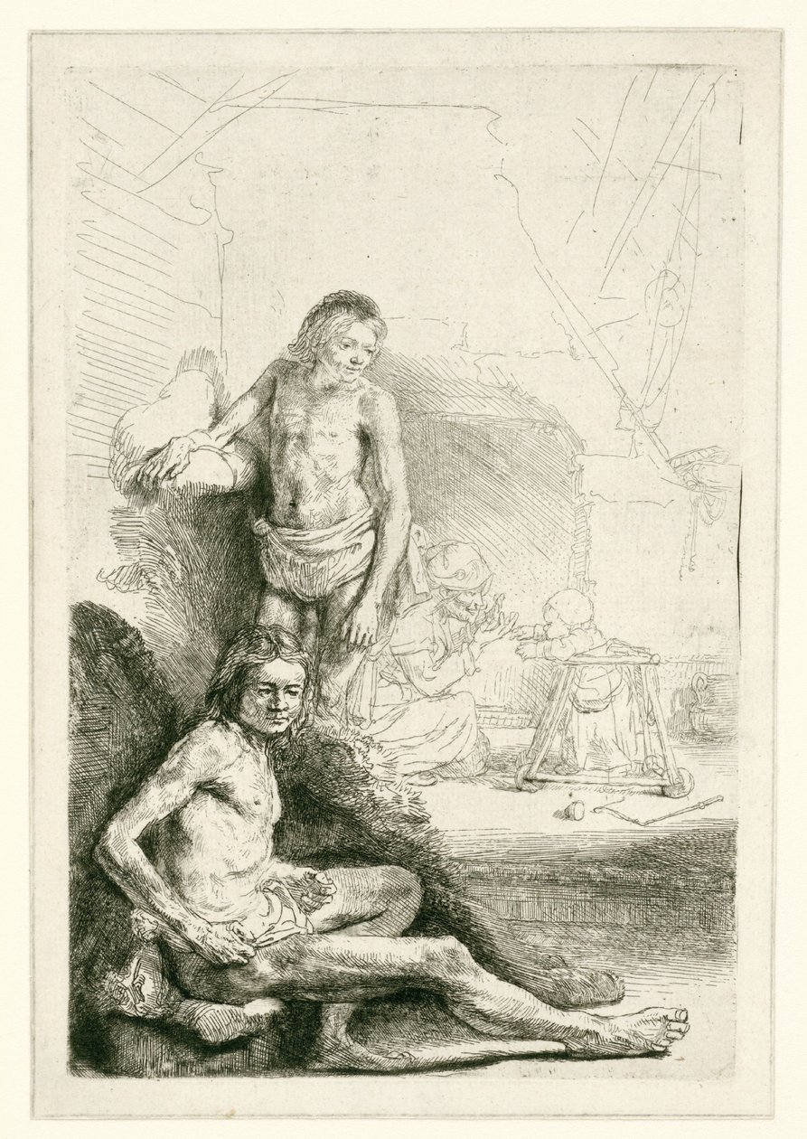Desnudo masculino, sentado y de pie de Rembrandt van Rijn