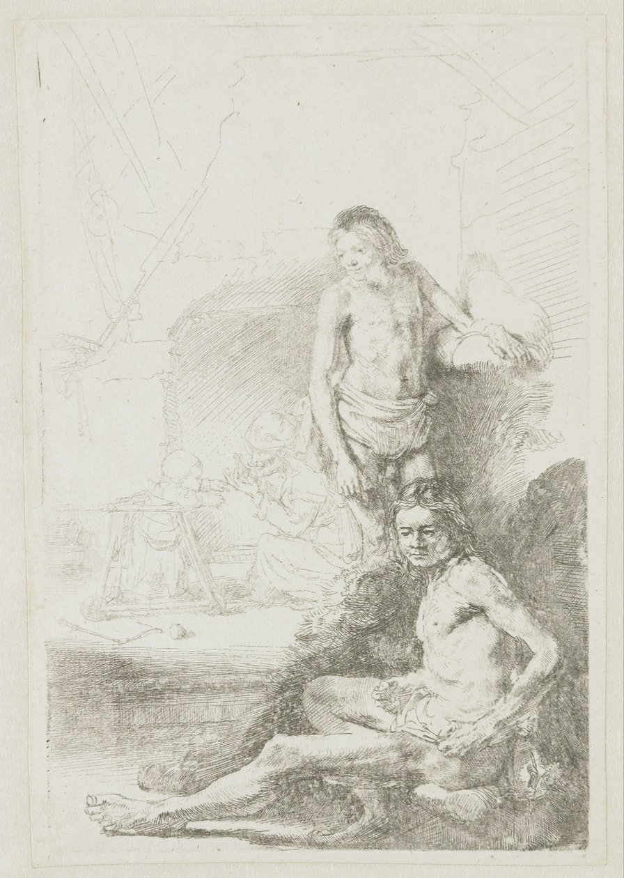 Desnudo masculino, sentado y de pie de Rembrandt van Rijn
