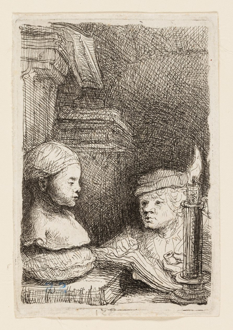 Hombre dibujando de un molde de Rembrandt van Rijn