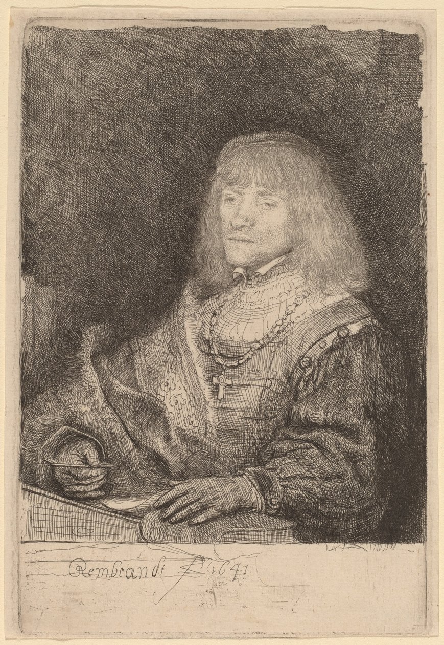 Hombre en un escritorio con una cruz y cadena de Rembrandt van Rijn