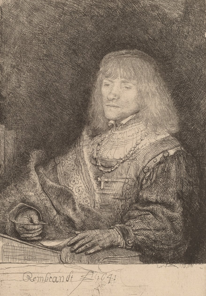 Hombre en un escritorio con una cruz y cadena, 1641 de Rembrandt van Rijn