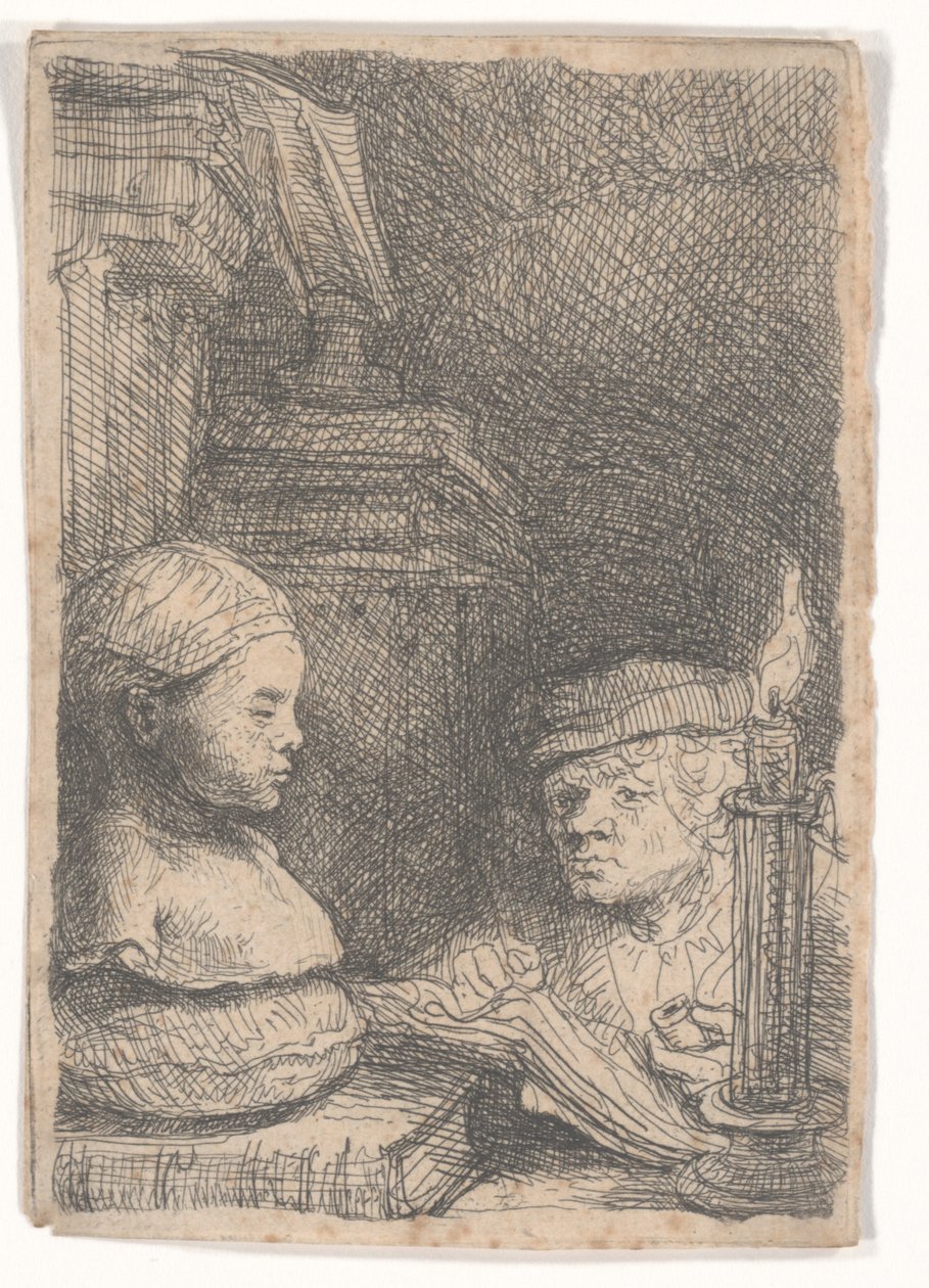Hombre dibujando de un molde de Rembrandt van Rijn