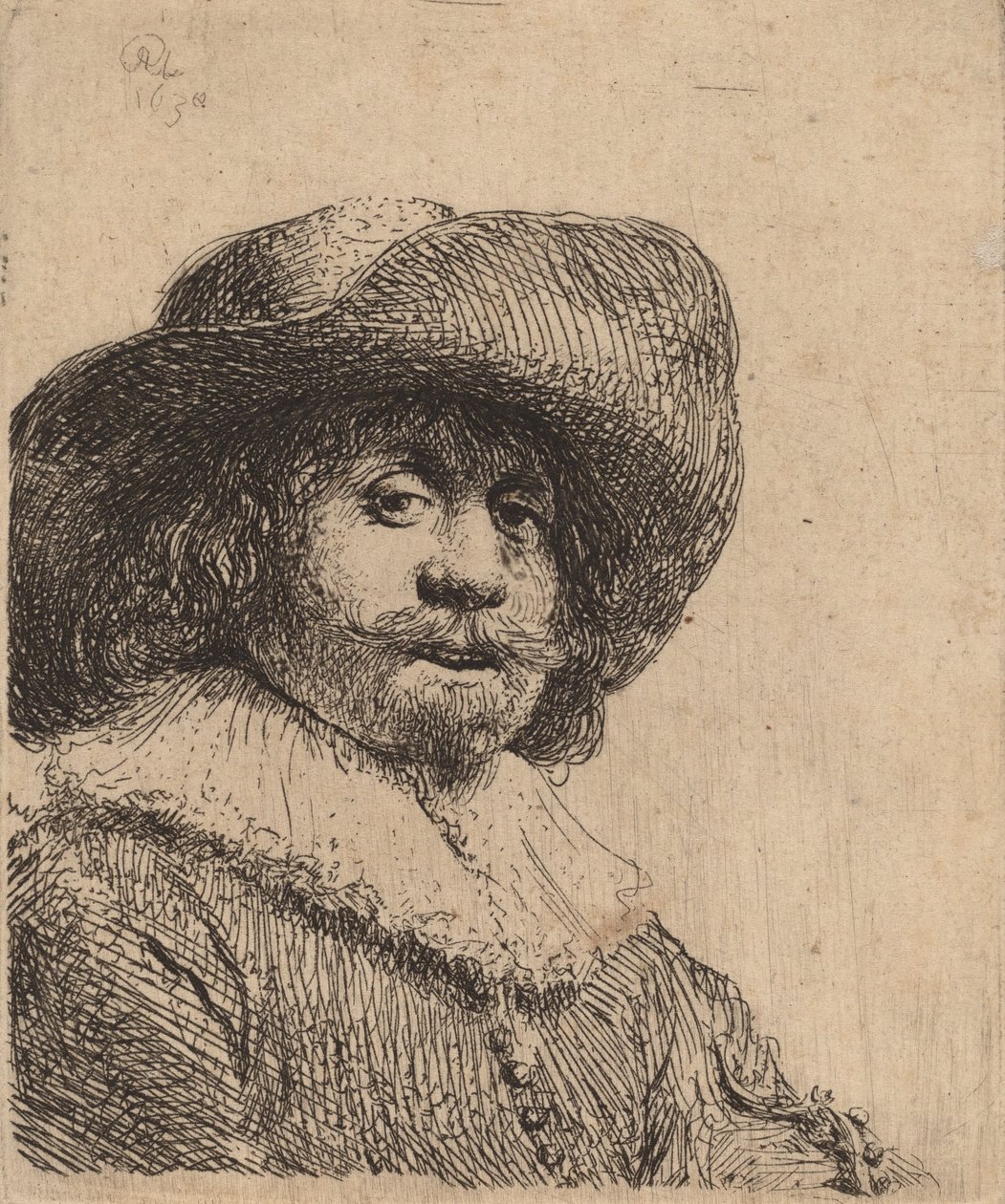 Hombre con sombrero de ala ancha, posiblemente 1638 de Rembrandt van Rijn