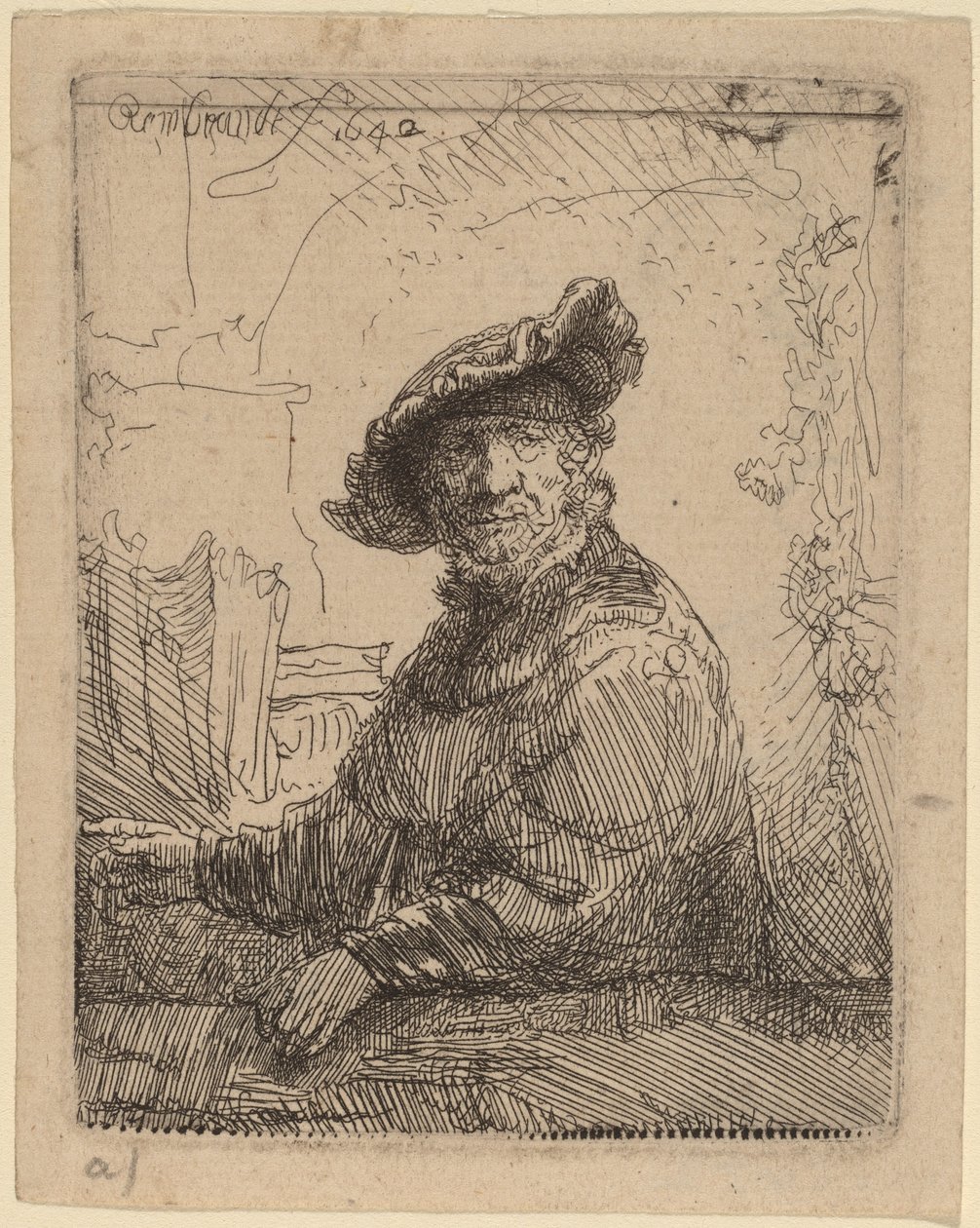 Hombre en una glorieta de Rembrandt van Rijn