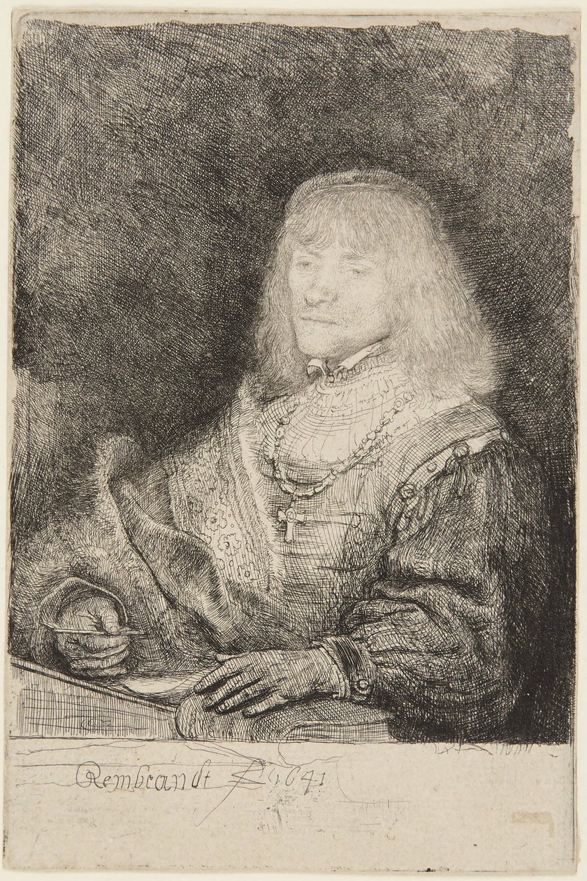Hombre con crucifijo y cadena de Rembrandt van Rijn