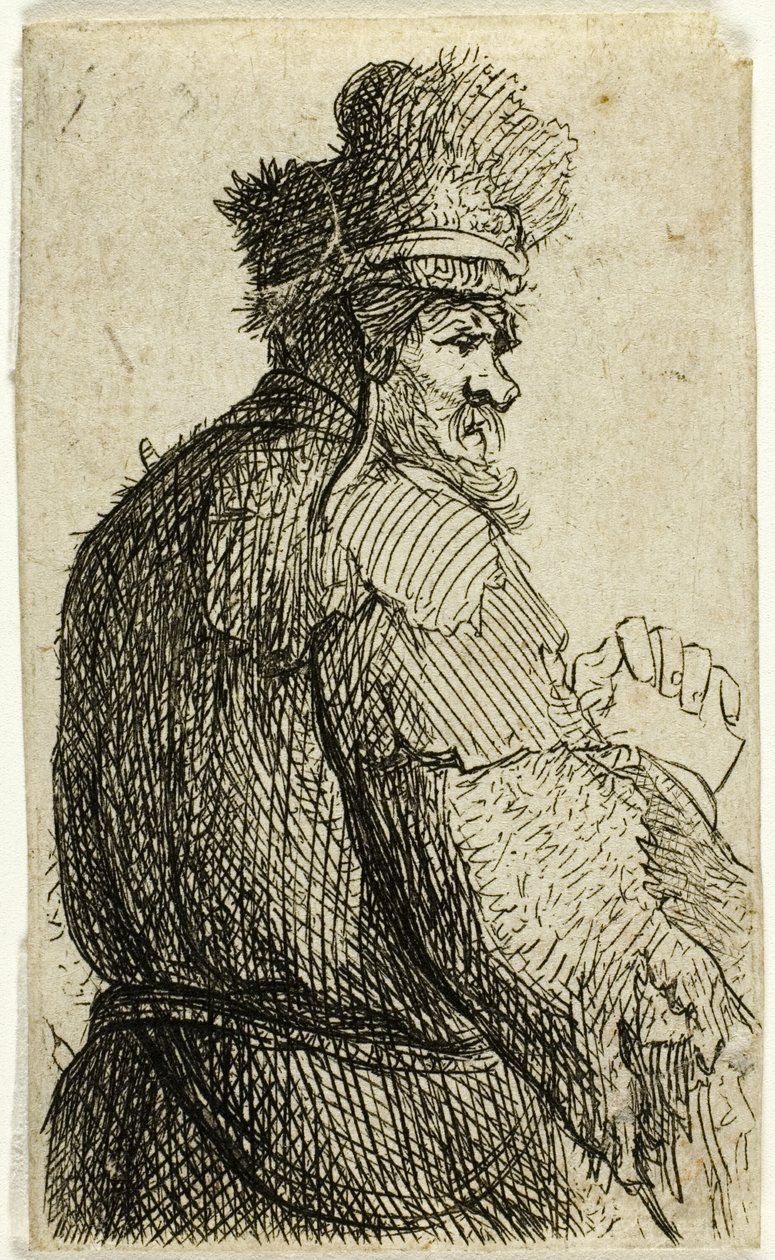 Anciano visto desde atrás, perfil derecho: media figura de Rembrandt van Rijn