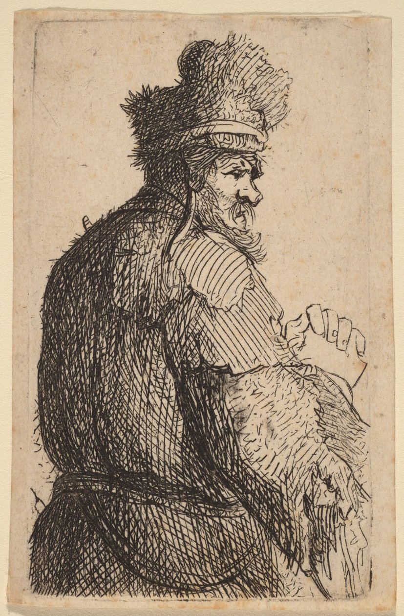 Anciano visto de espaldas, de perfil hacia la derecha de Rembrandt van Rijn