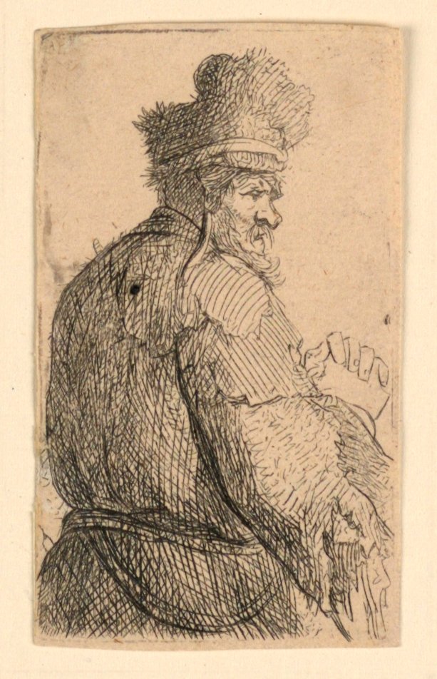 Anciano visto desde atrás, perfil a la derecha: media figura de Rembrandt van Rijn