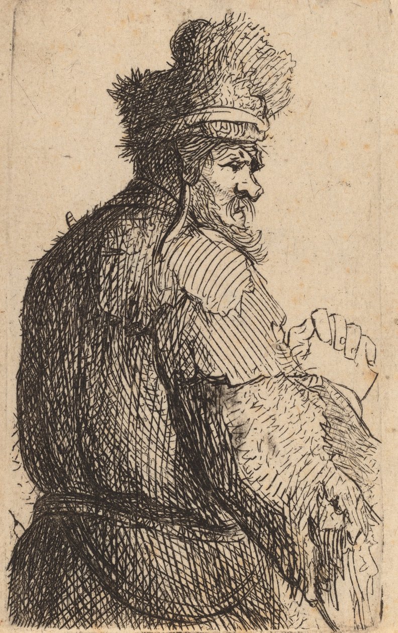 Anciano visto desde atrás, perfil a la derecha de Rembrandt van Rijn