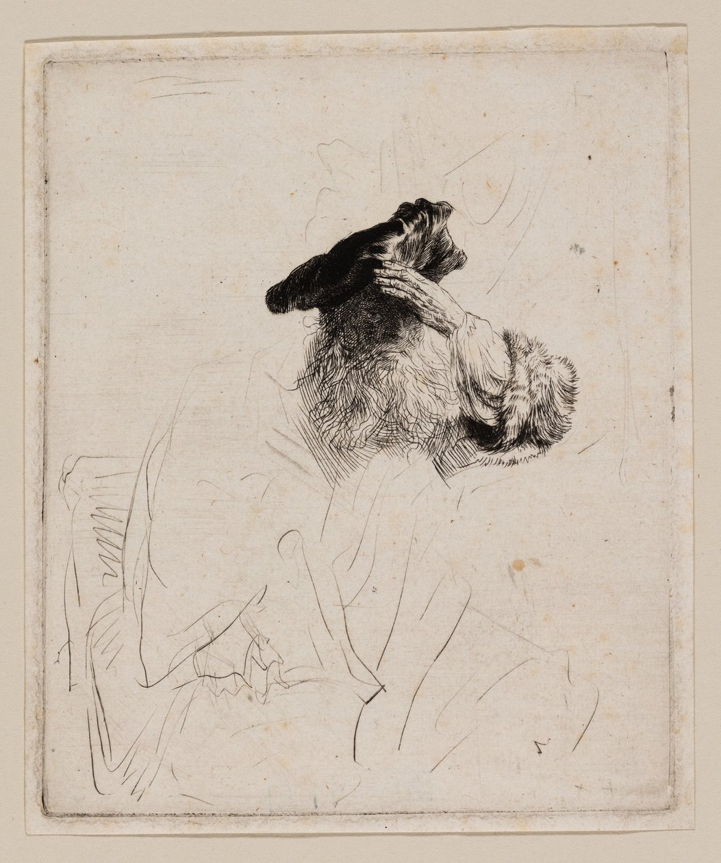 Viejo hombre sombreando sus ojos con su mano de Rembrandt van Rijn