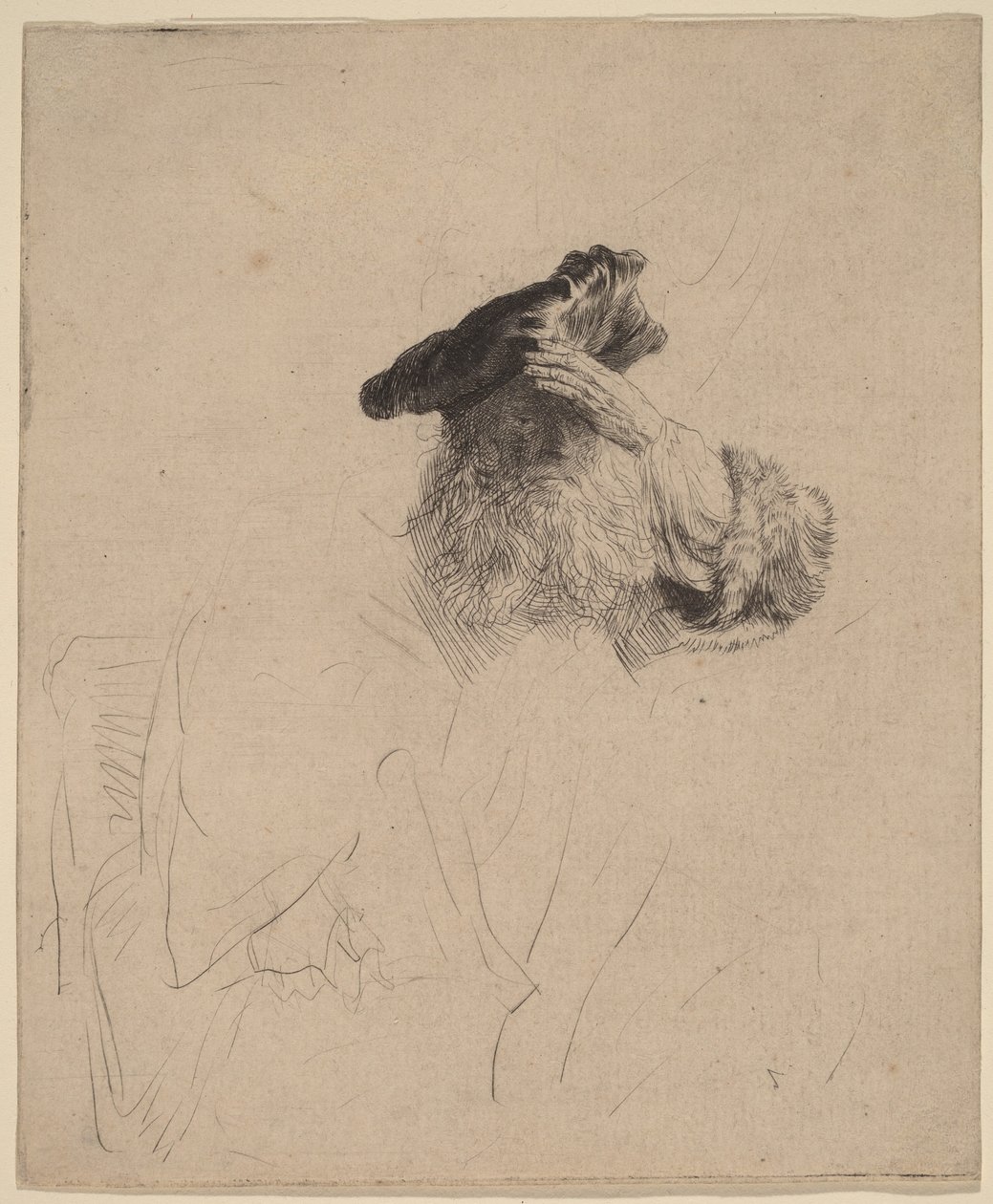 Anciano que se protege los ojos con la mano de Rembrandt van Rijn