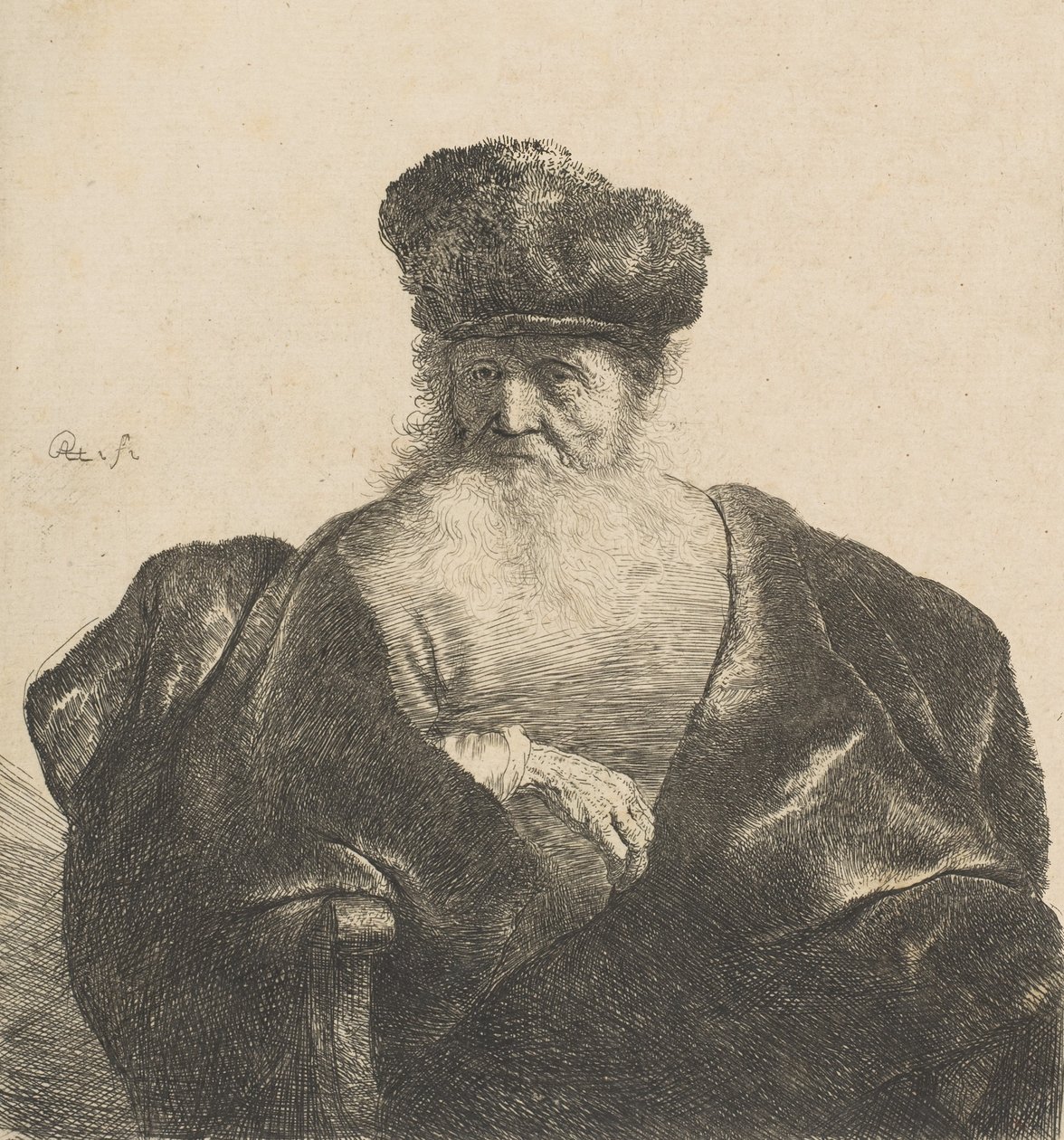 Viejo con barba, gorro de piel y capa de terciopelo, ca. 1631 de Rembrandt van Rijn
