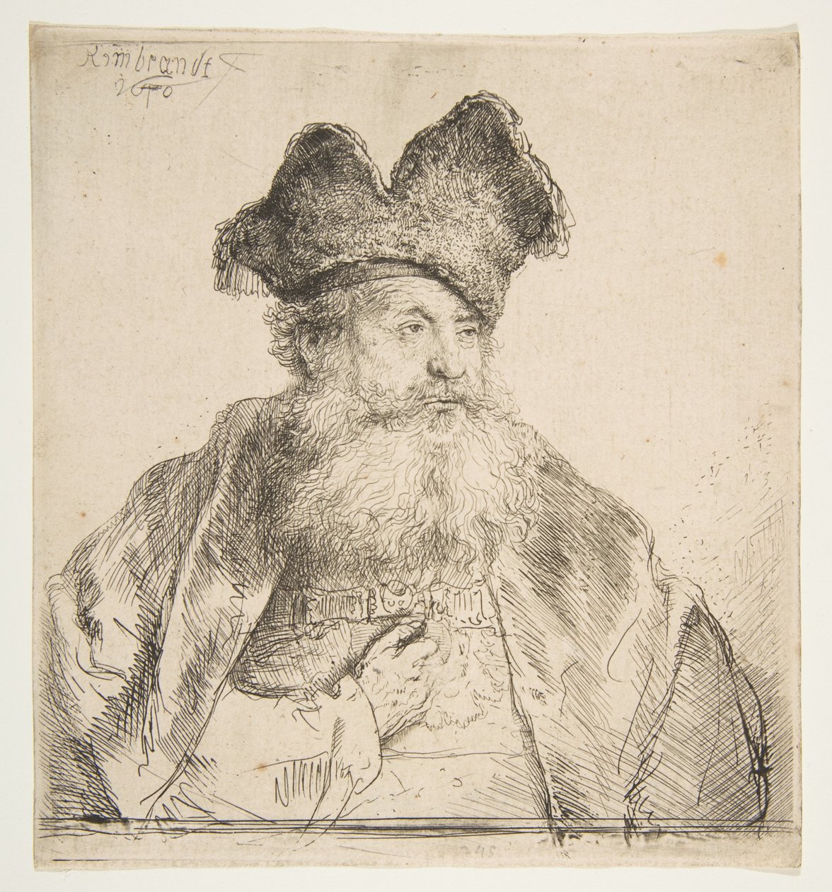 Viejo con gorro de piel dividido de Rembrandt van Rijn