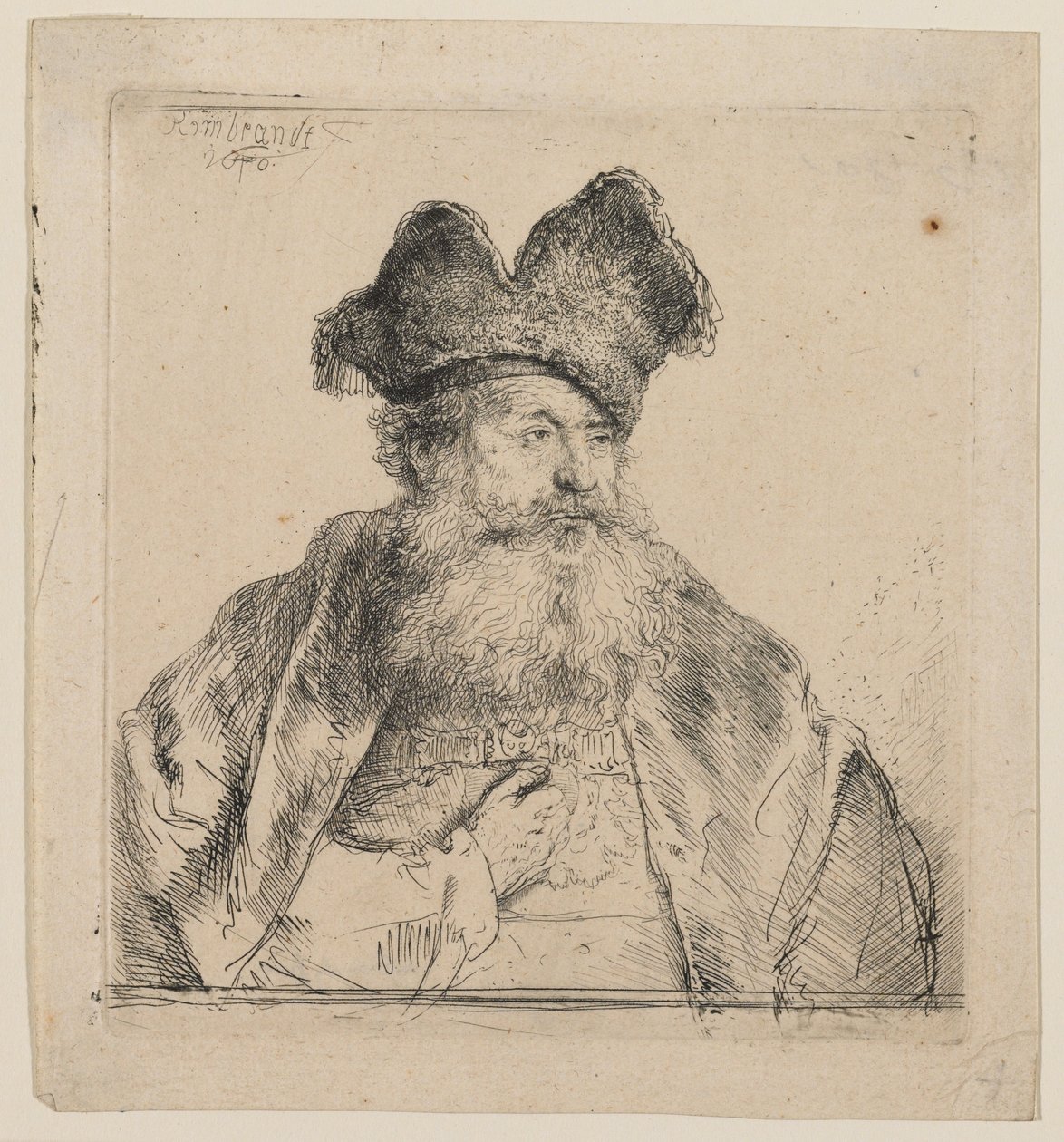 Anciano con un gorro de piel partido por la mitad de Rembrandt van Rijn