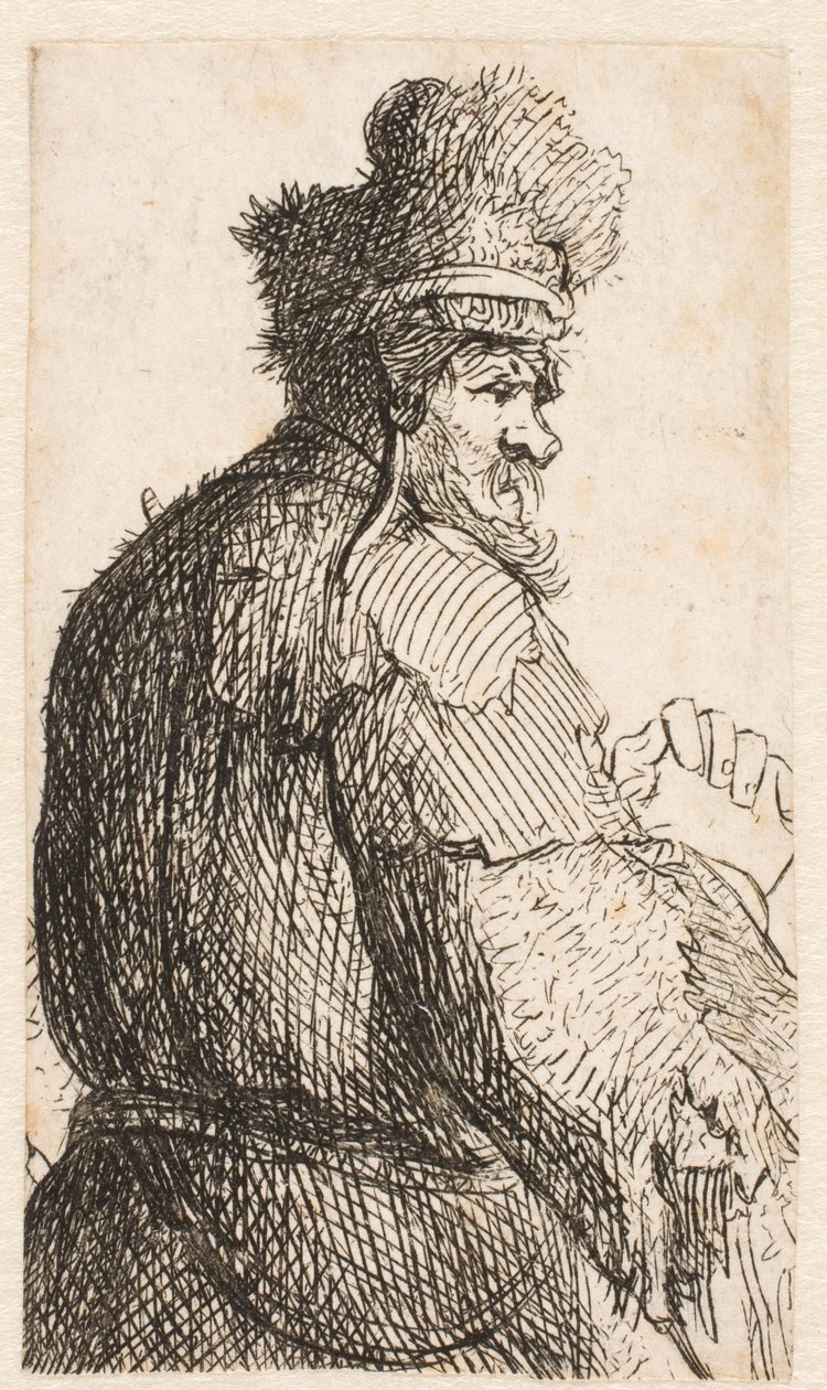 Anciano visto de espaldas: de perfil hacia la derecha: media figura de Rembrandt van Rijn